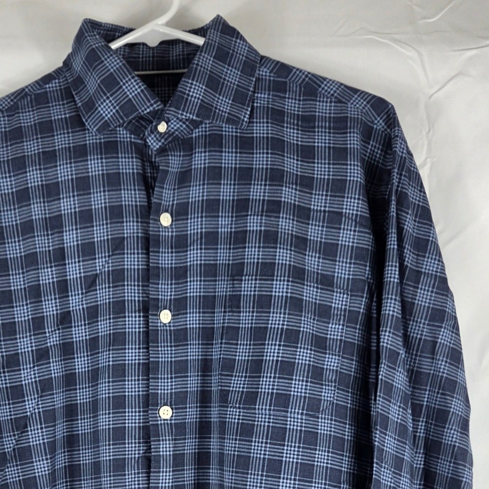 Peter Millar Mens Blue Plaid Cotton Button Down Shirt Size M Long Sleeve Pocket